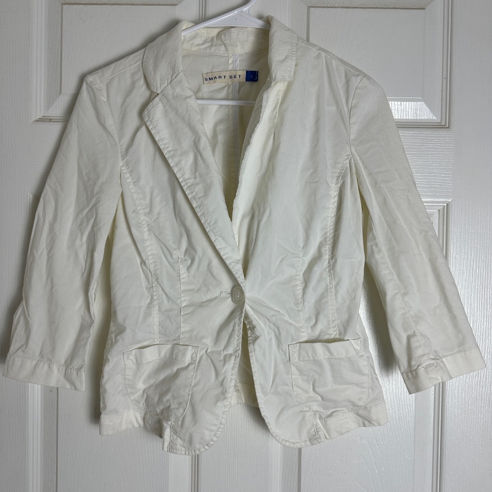 ! Smart Set White Y2K 2000s Business Office Old Money Cropped Blazer Junior 3